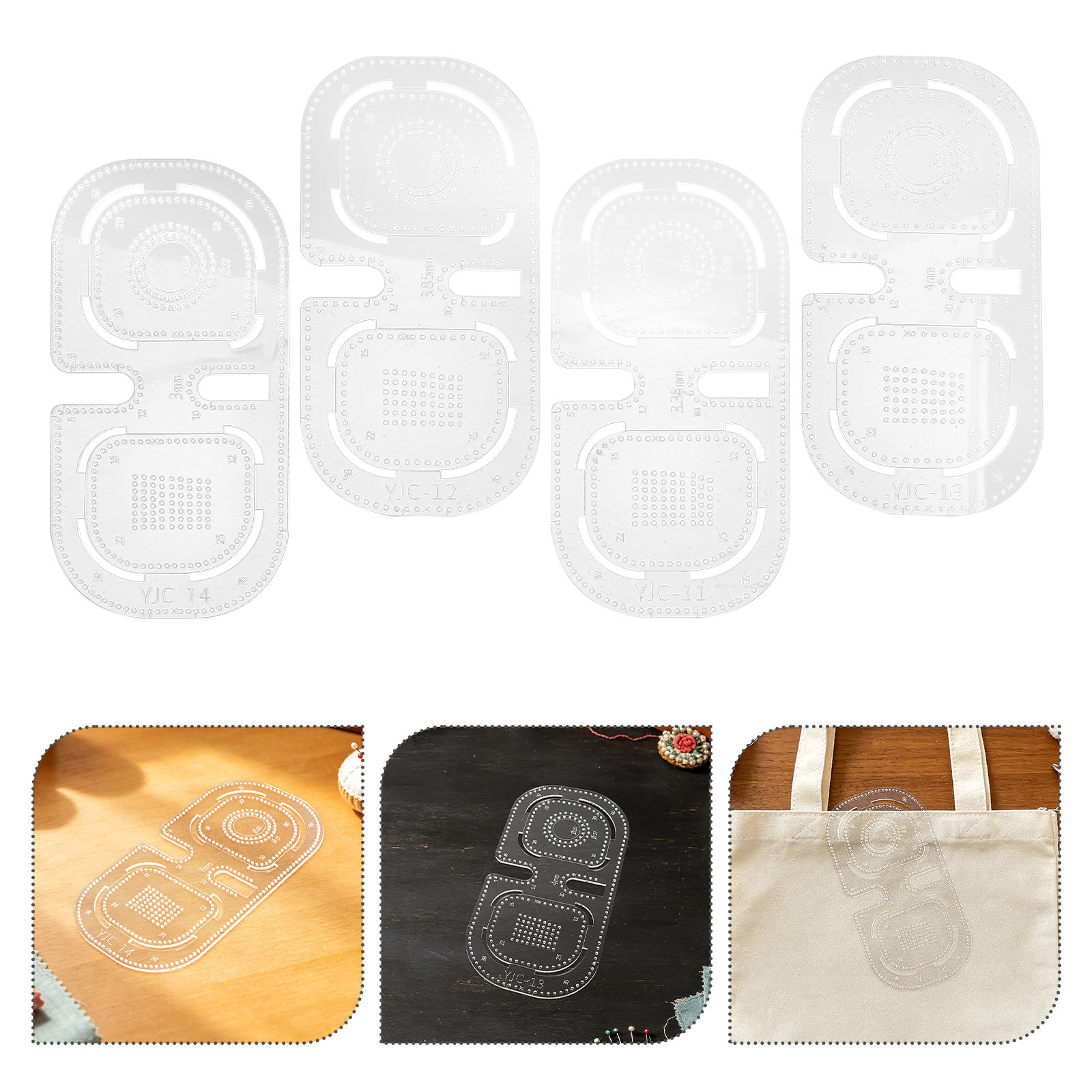 Leatherworking Guide - 4Pcs Clear Acrylic Leatherworking Template Set
