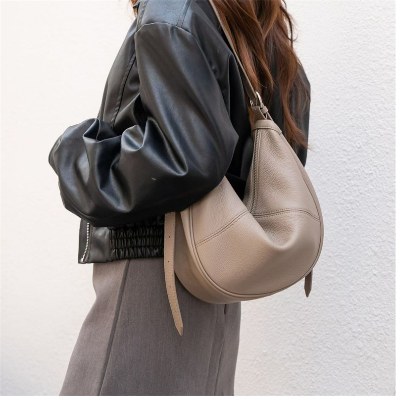 Leather Work Handbags - BURMINSA Genuine Leather Crescent Hobo Shoulder