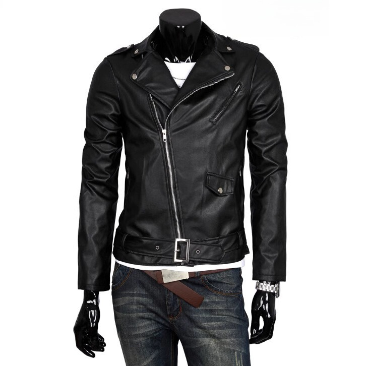 Leather Works Belt - Men Vintage Faux Leather Motorcycle Jacket