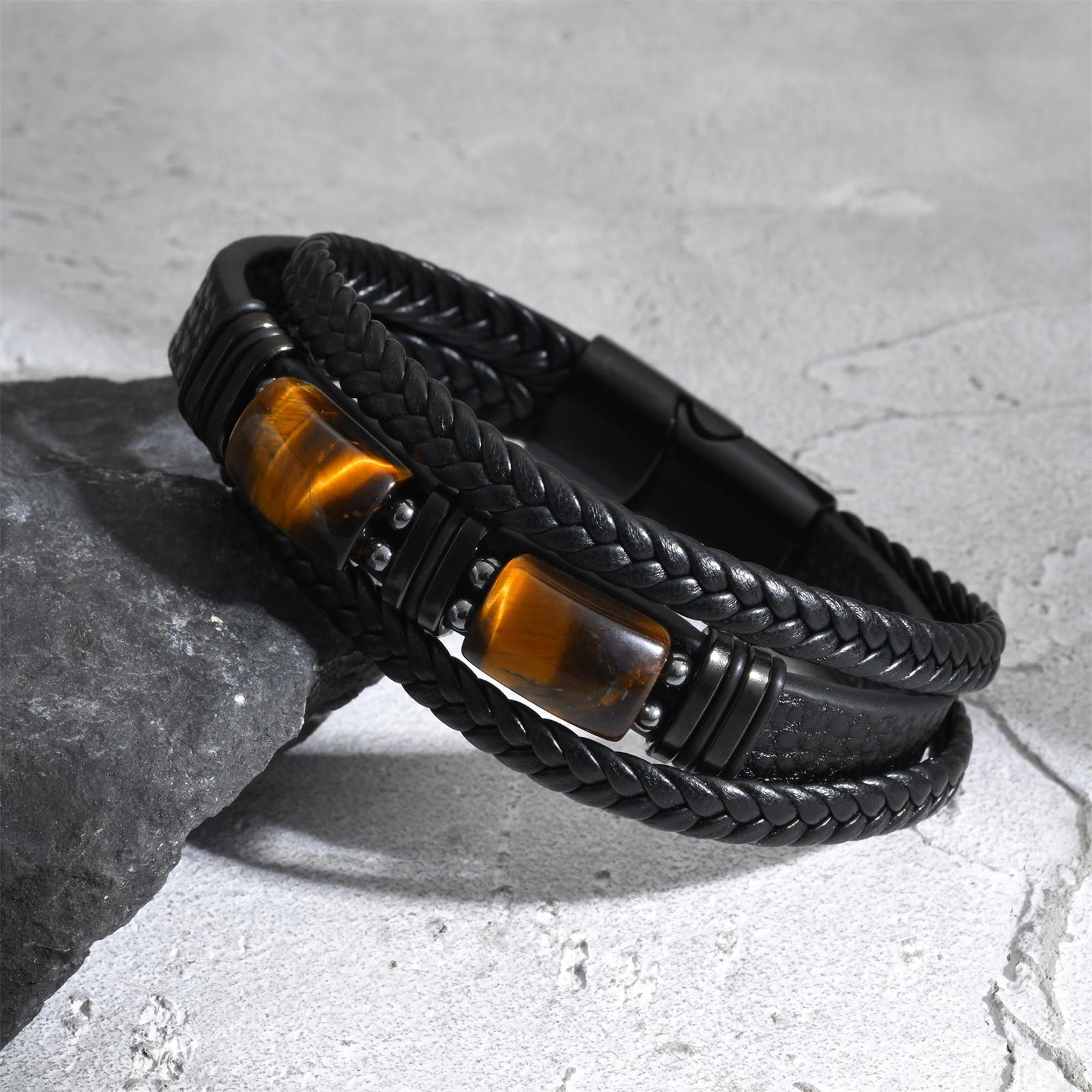 Men Braided Leather Bangle Tig - Leatherwork Logo review and price