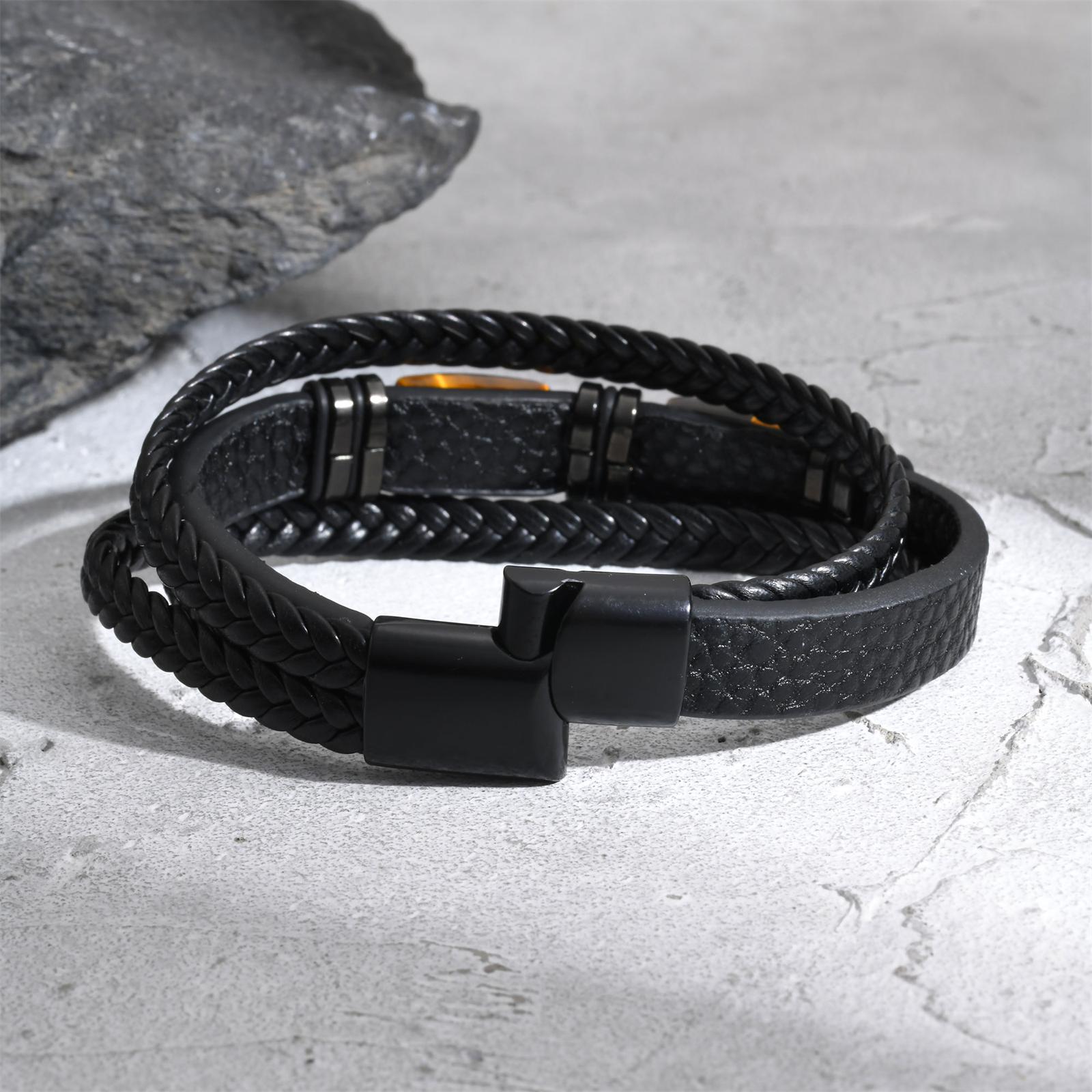 Men Braided Leather Bangle Tig - Leatherwork Logo review and price