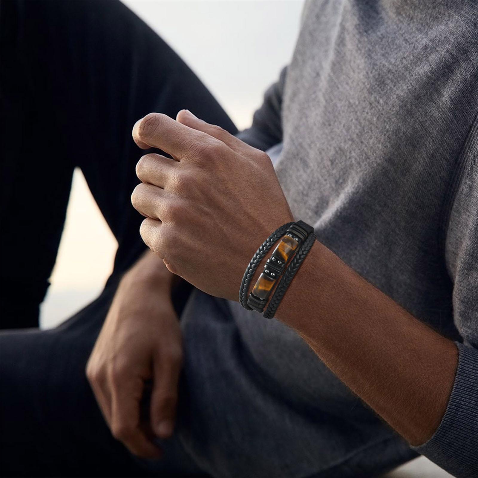 Men Braided Leather Bangle Tig - Leatherwork Logo review and price